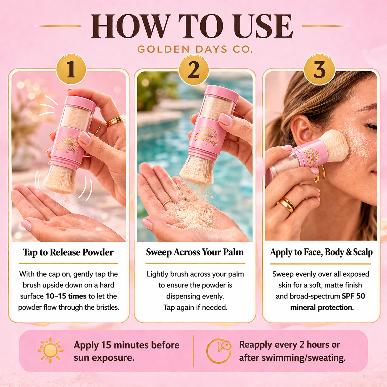 Golden Days SPF 50+ Mineral Powder Sunscreen Brush