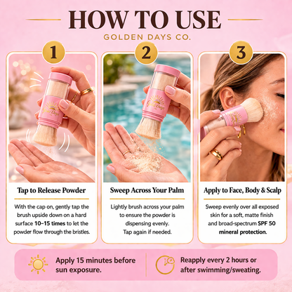 Golden Days SPF 50+ Mineral Powder Sunscreen Brush